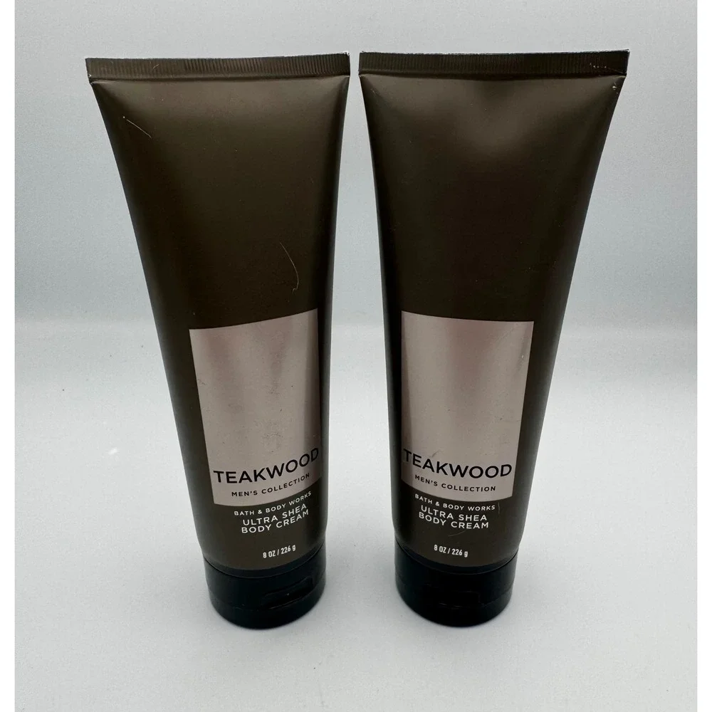 Lot of 2 Bath & Body Works TEAKWOOD Men's Ultra Shea Body Cream 8oz Discontinued